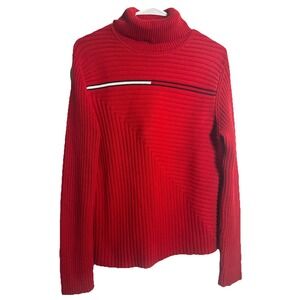 Vintage Tommy Hilfiger Red Ribbed Turtleneck Sweater‎ XL Made in Japan 90s